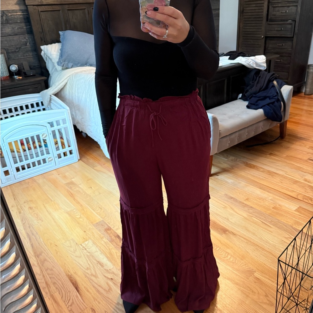 Bluivy Maroon Wide Leg Pants